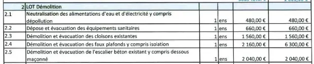 Extrait d’un devis de démolition pour une grange de 100 m²