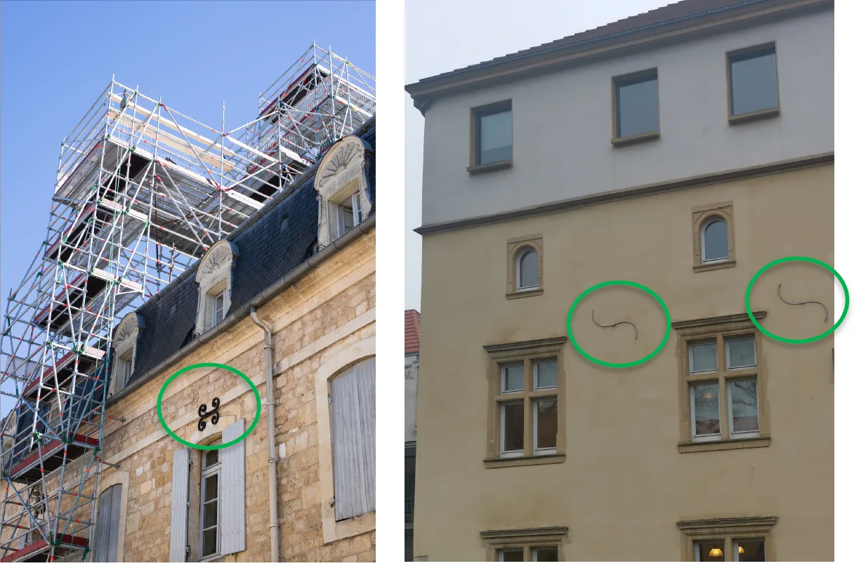 Croix de chaînage visible sur une façade