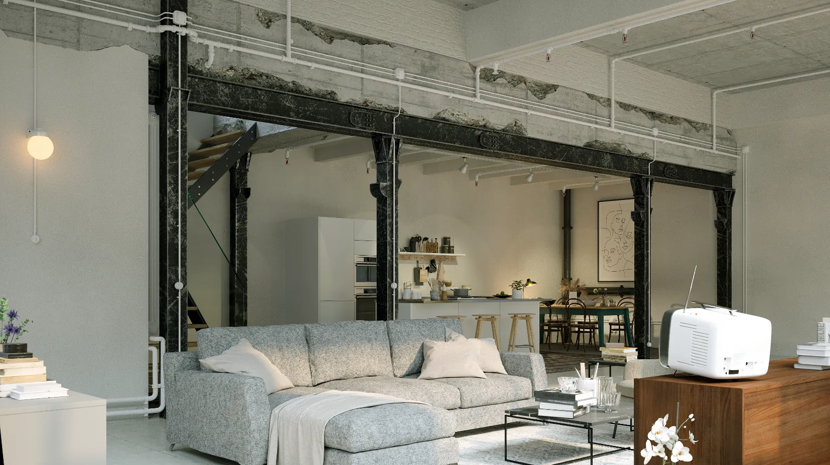IPN apparents dans un intérieur de style industriel
