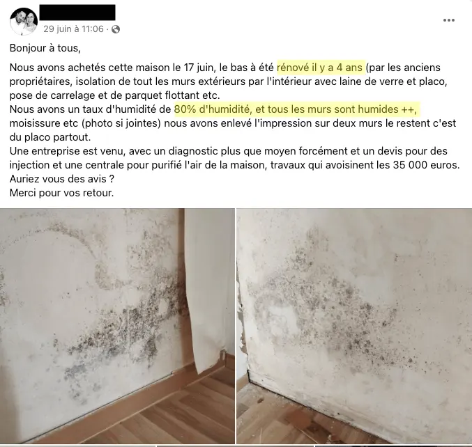 Moisissures apparues après la pose d’une dalle béton