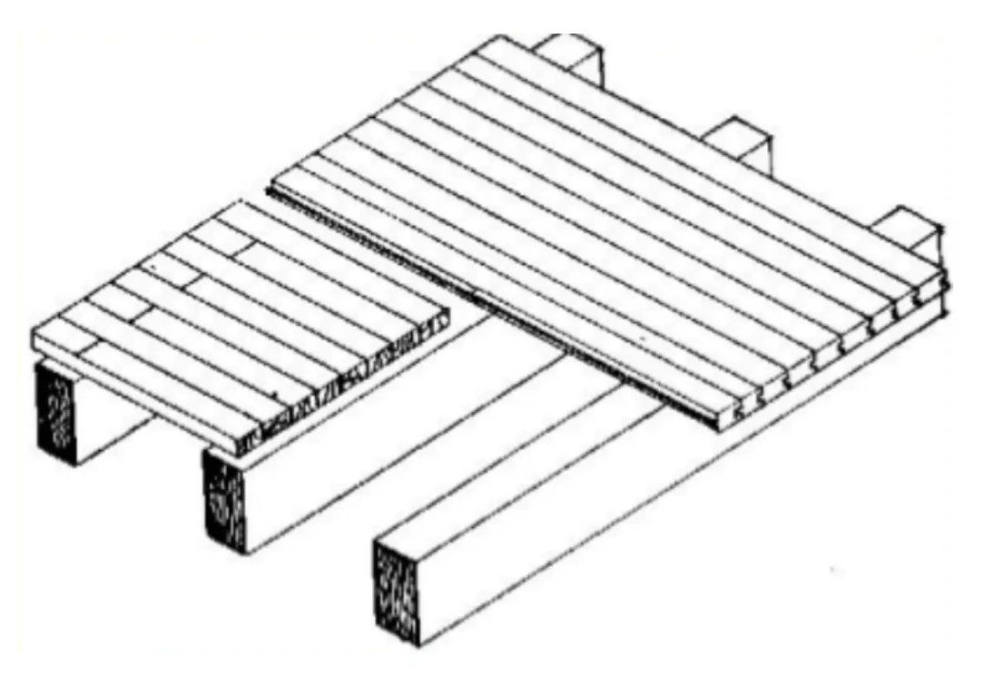 Plancher bois avec poutres apparentes
