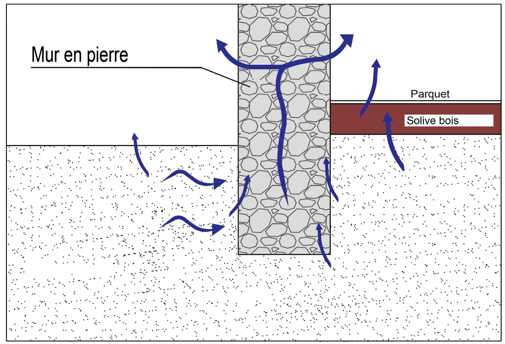 Respiration d'un mur en pierre et d'un plancher bois
