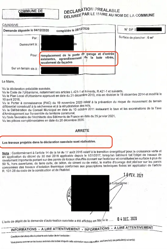 Accord de la déclaration préalable