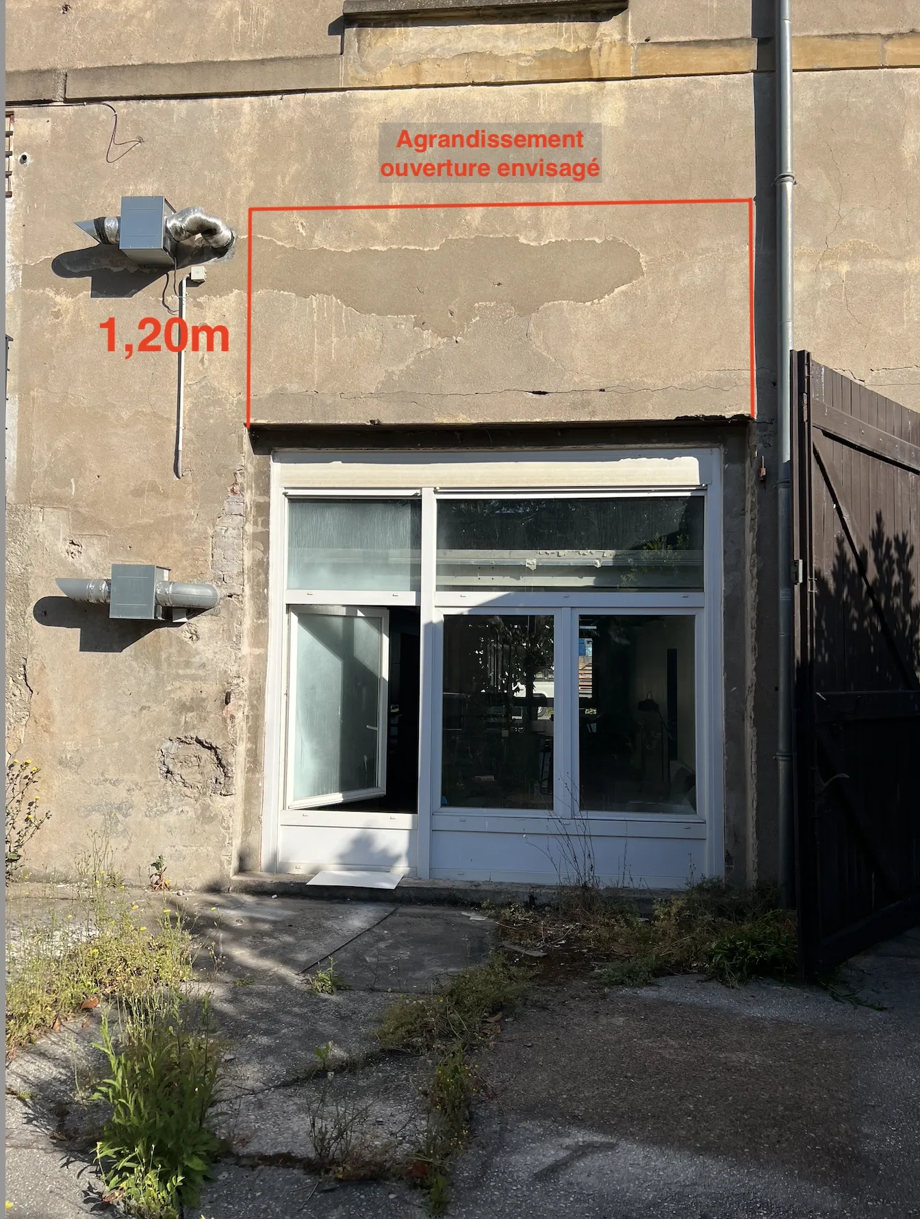 Agrandissement de la baie envisagé depuis l'extérieur