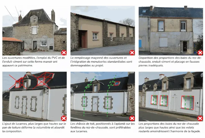 Exemples de mauvaises pratiques de modification des ouvertures en façade