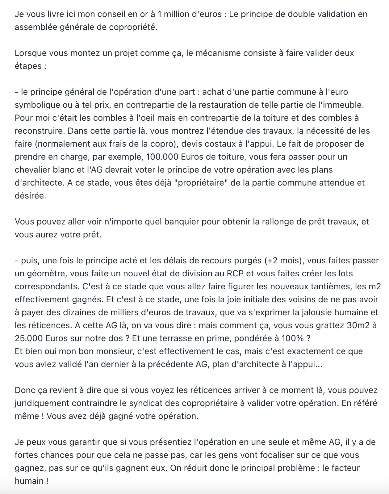 Conseil sur le principe de double validation en assemblée générale de copropriété