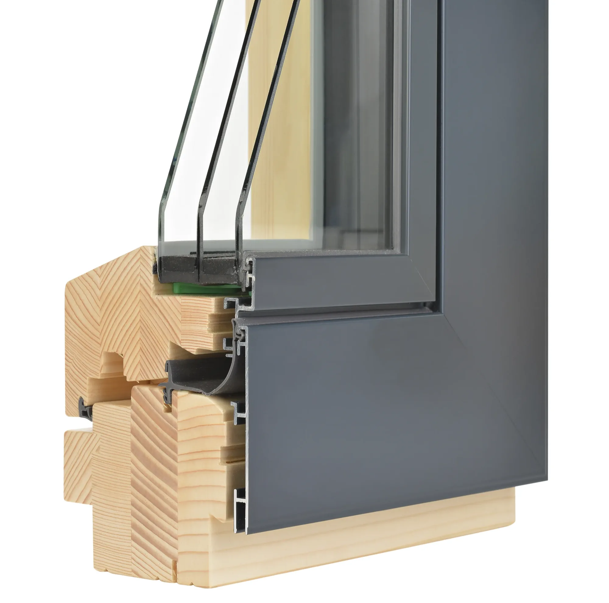 Coupe d'une fenêtre mixte bois-aluminium