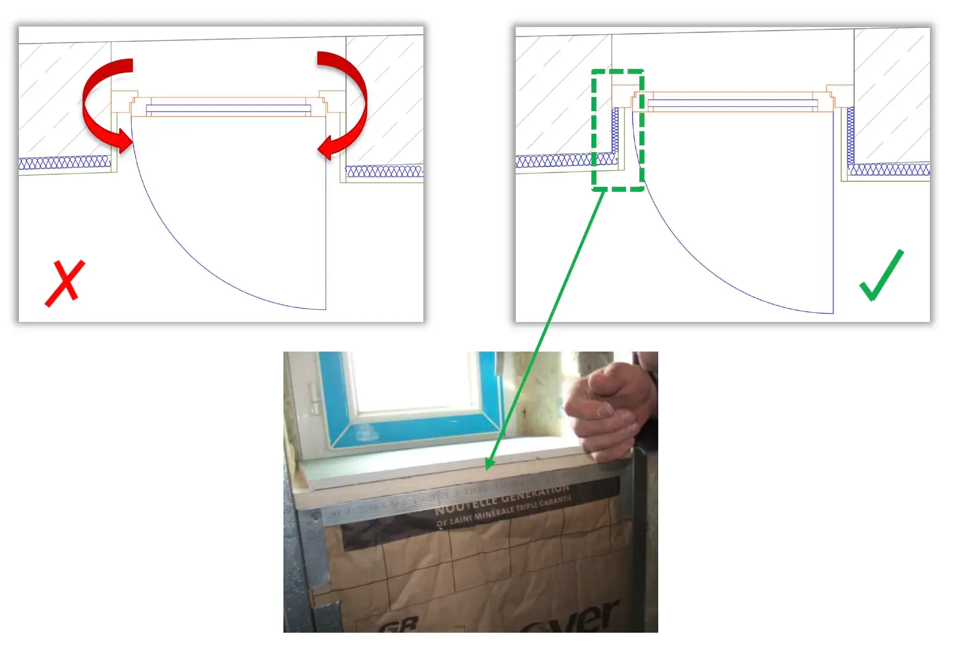 Schéma d'isolation des ébrasements d'une fenêtre