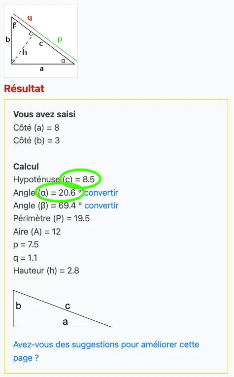 Calcul de l’hypoténuse du rampant de toiture