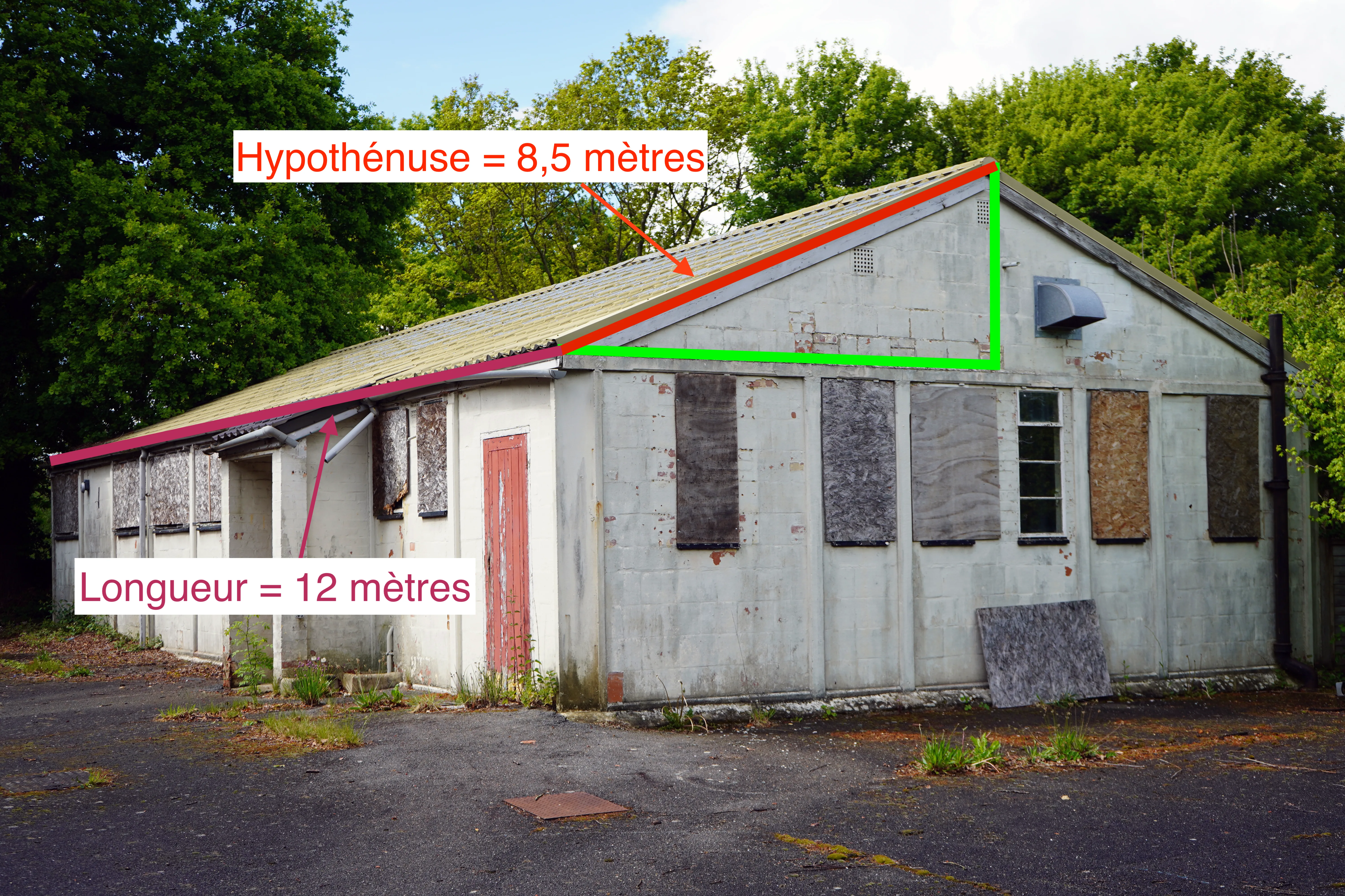 Longueur du bâtiment mesurée à 12 mètres