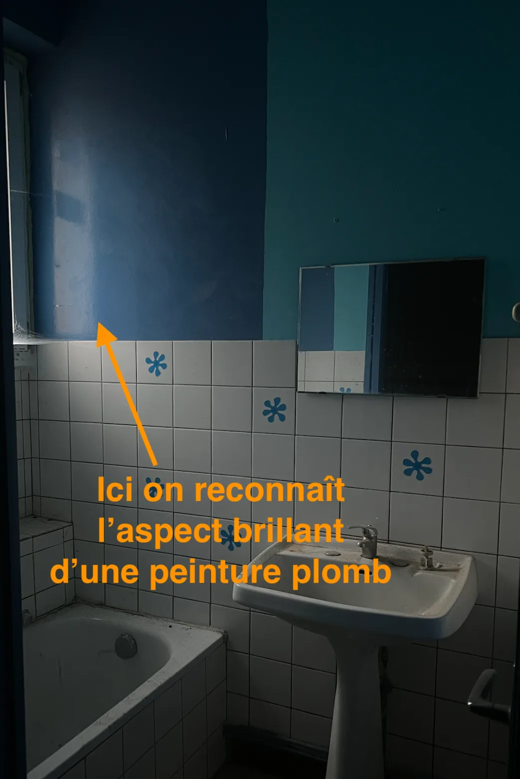 Peinture au plomb dégradée dans une salle de bains