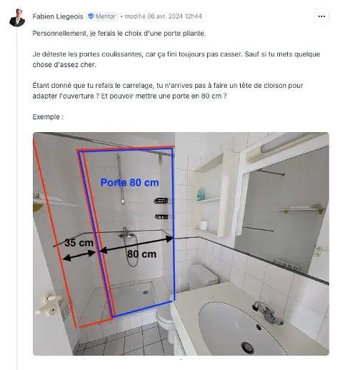 Plan de douche avec porte pivotante de 80 cm