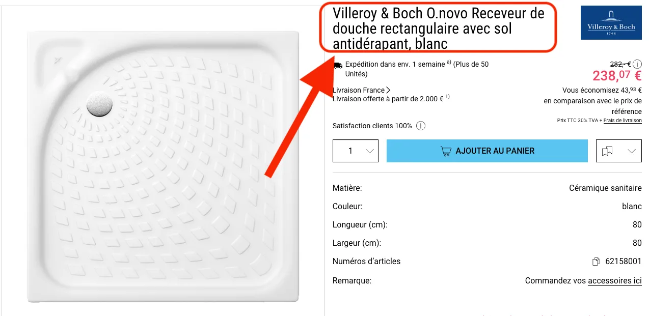 Receveur de douche Villeroy & Boch O.novo 80x80