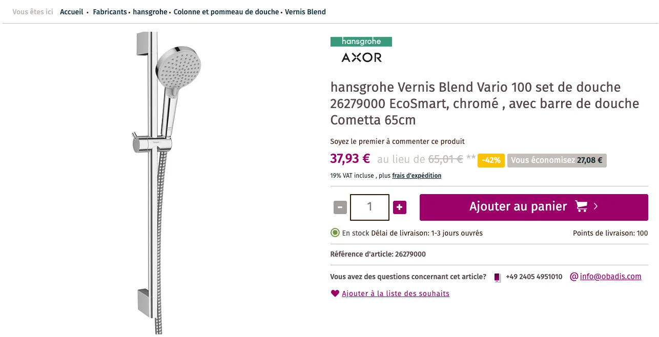 Barre de douche Hansgrohe Vernis Blend