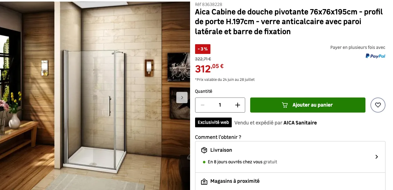 Cabine de douche pivotante avec cadre aluminium
