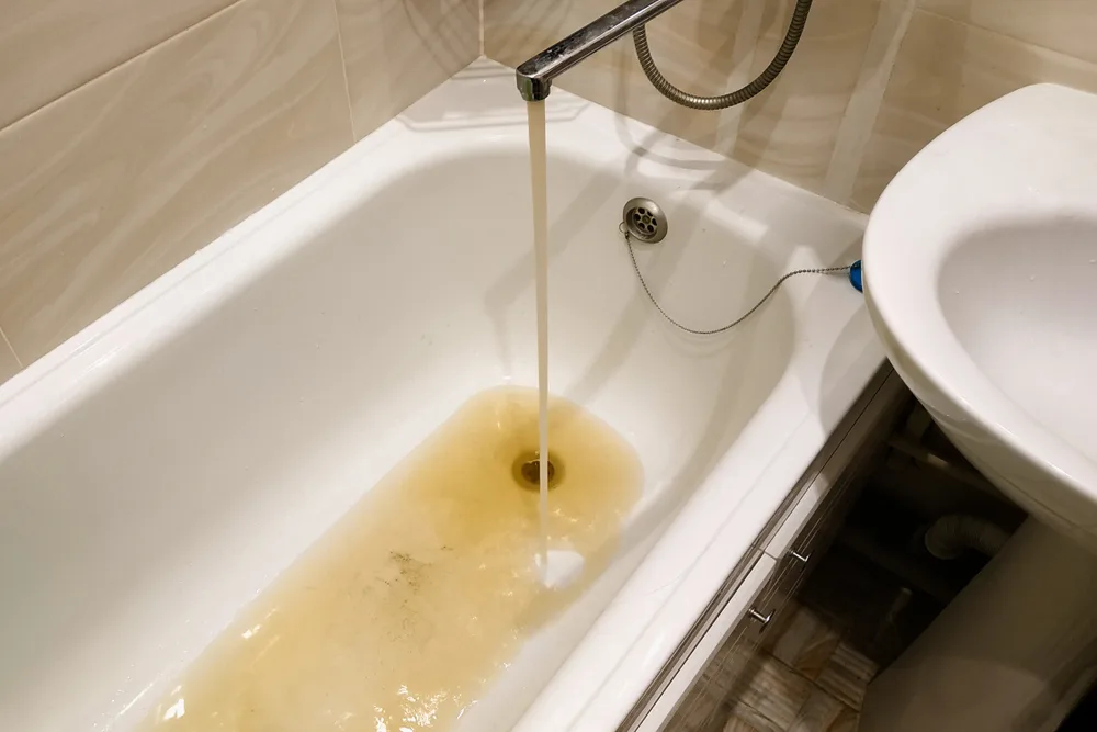 Eau rougeâtre = rouille dans les conduites ⚠️