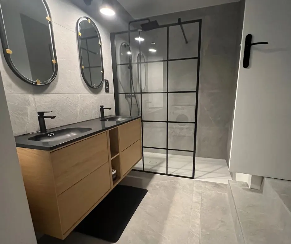 Paroi de douche fixe sérigraphiée noire