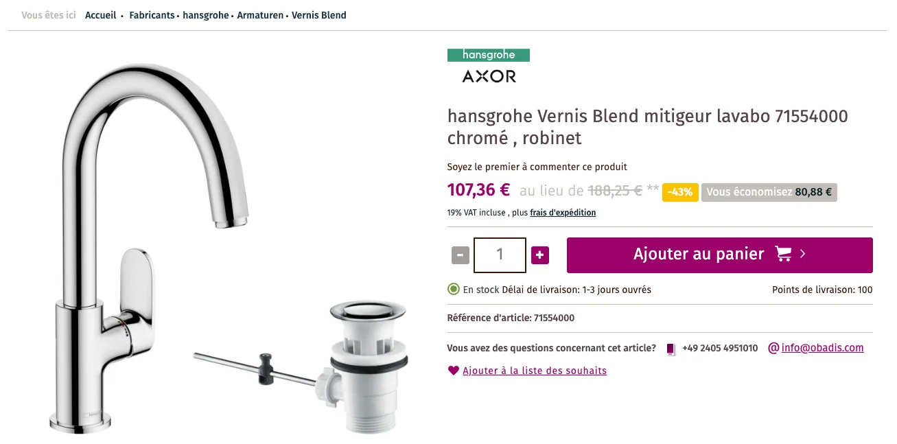 Robinet d'évier Hansgrohe Vernis Blend
