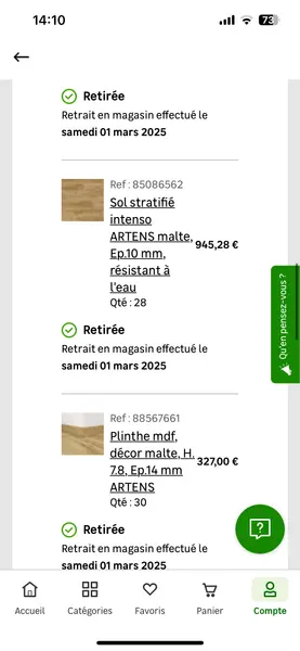 Commande stratifié et plinthe Artens