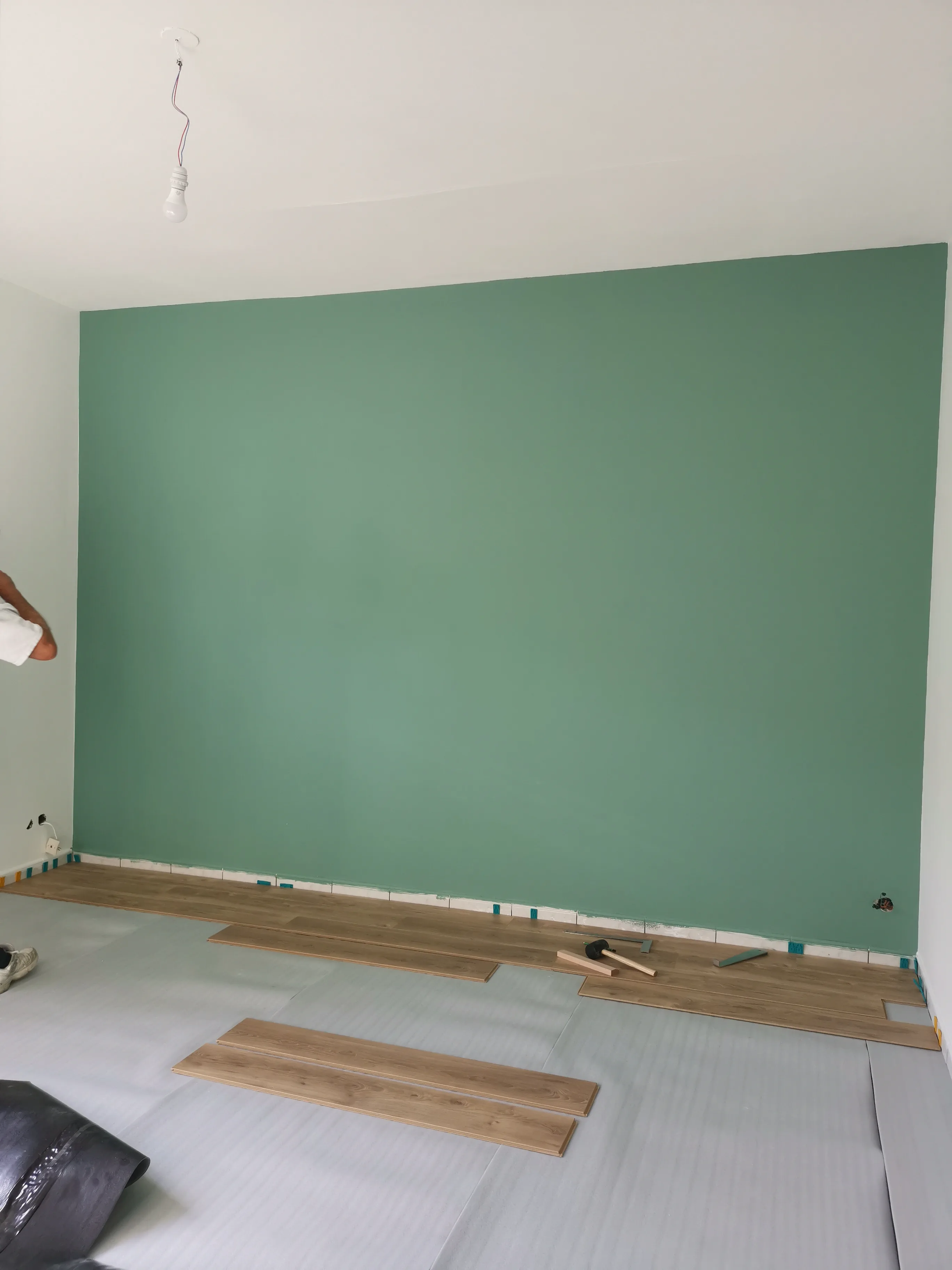 Salon avec parquet stratifié après rénovation